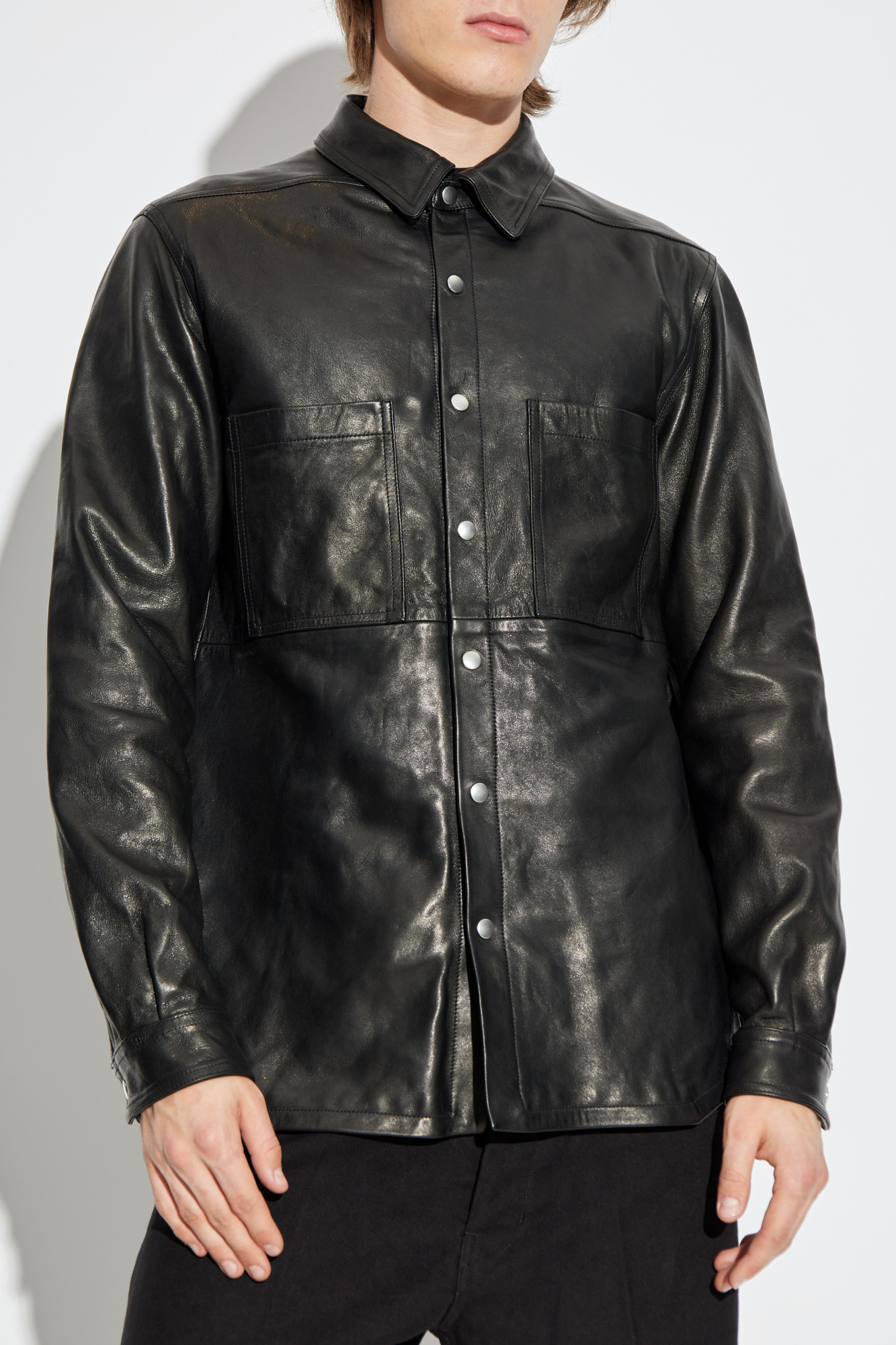 Black Leather jacket with pockets Rick Owens - Vitkac AS